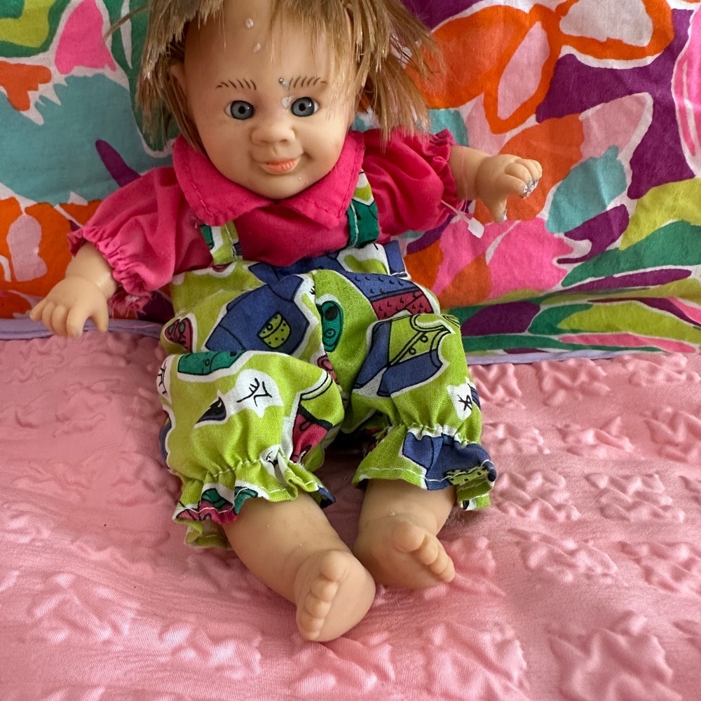 Colorful Kids Doll with Pink and Green Outfit